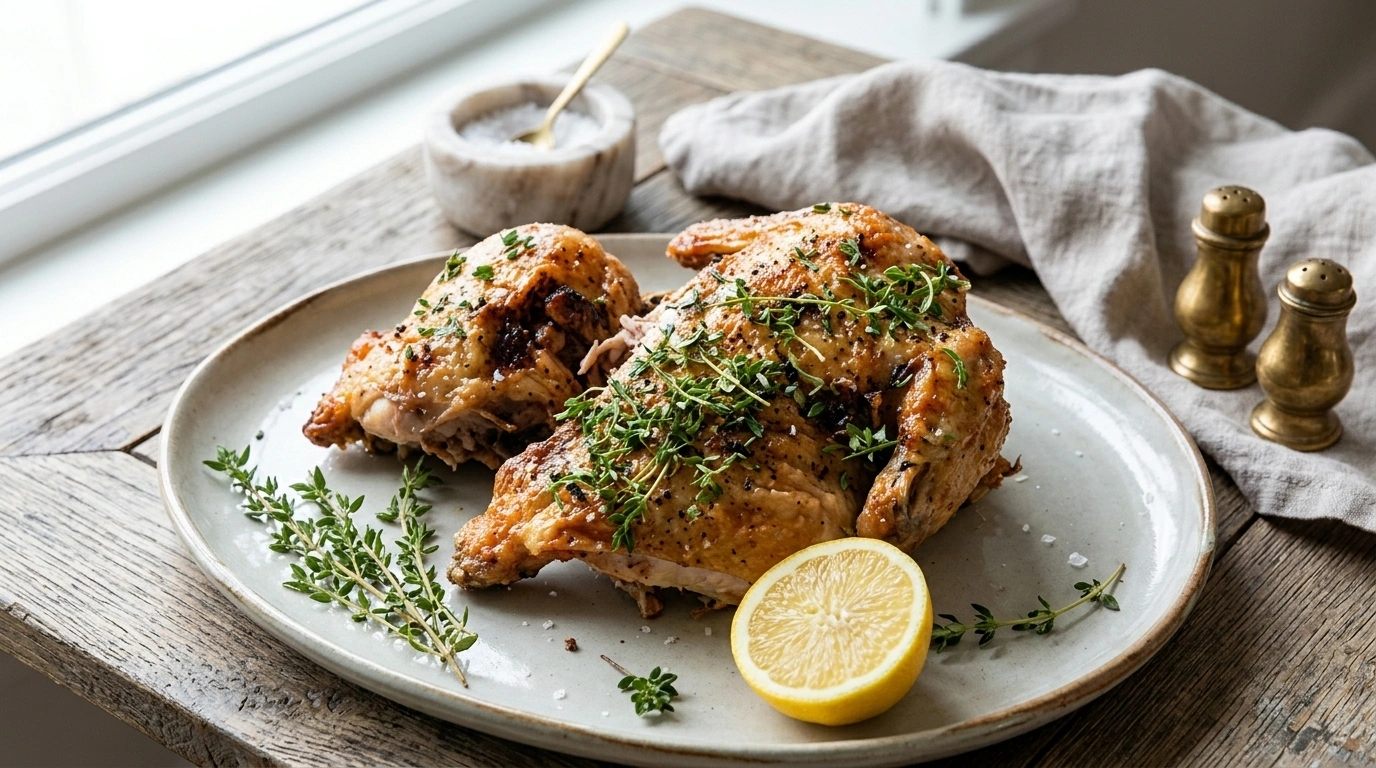 Hel kyckling med citron och vitlök i airfryer/ugn
