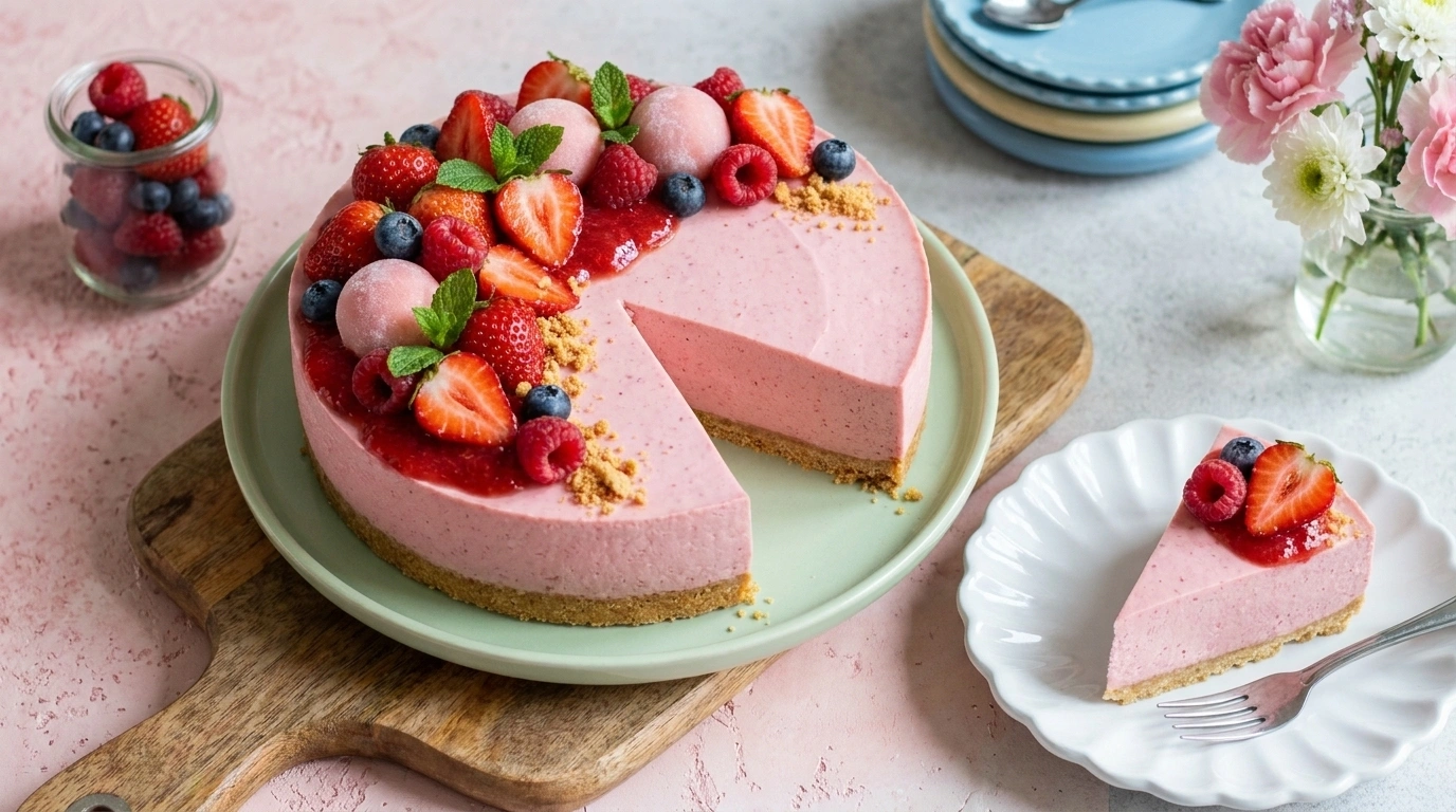 Jordgubbscheesecake – len och krämig cheesecake med färska jordgubbar på 45 minuter - traditionellt Sverige Efterrätter recept, perfekt till vardagsmiddag