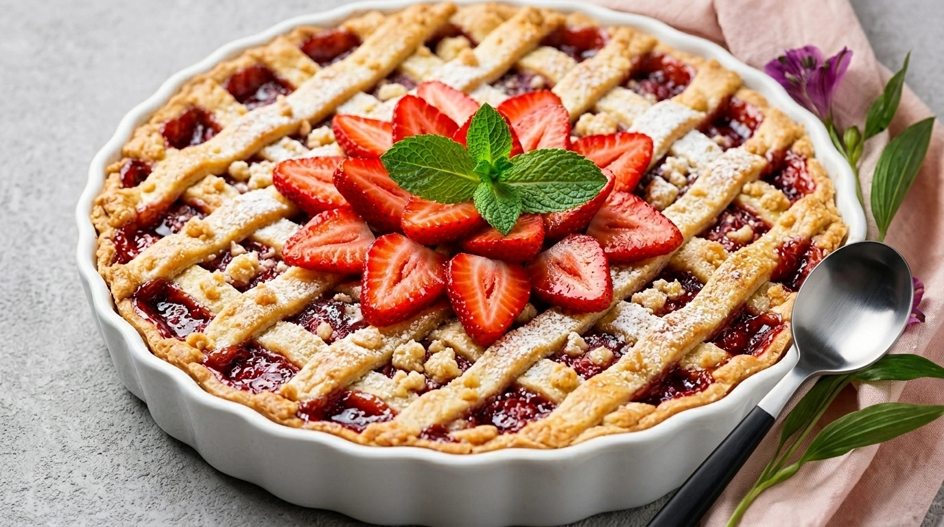Jordgubbspaj – knäckig och söt sommarpaj med jordgubbar på 45 minuter - traditionellt Sverige Paj & Smulpaj recept, perfekt till vardagsmiddag