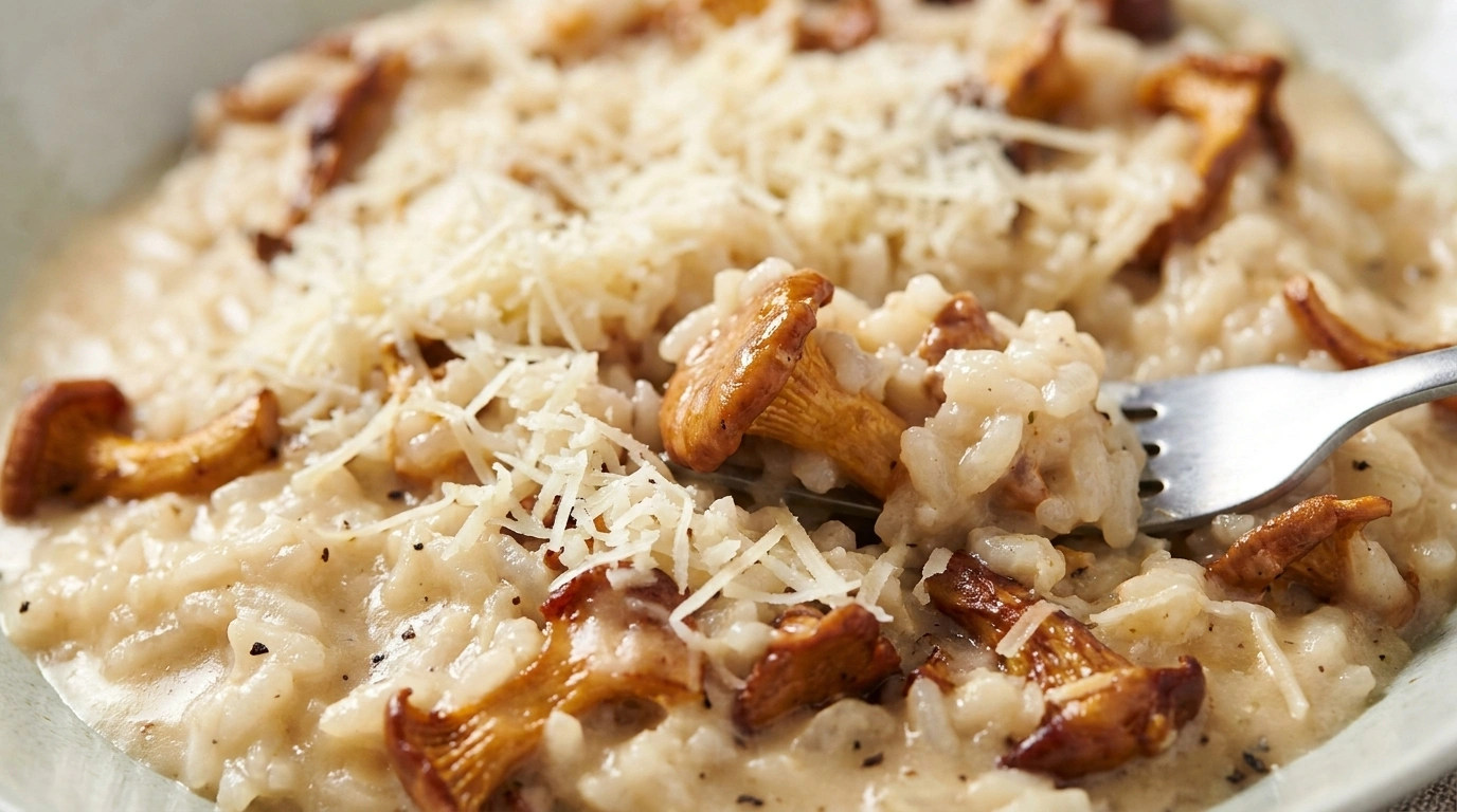 Kantarellrisotto med parmesan och vitt vin – Krämig höstlyx på 40 minuter - traditionellt Italienskt Middag recept, perfekt till vardagsmiddag