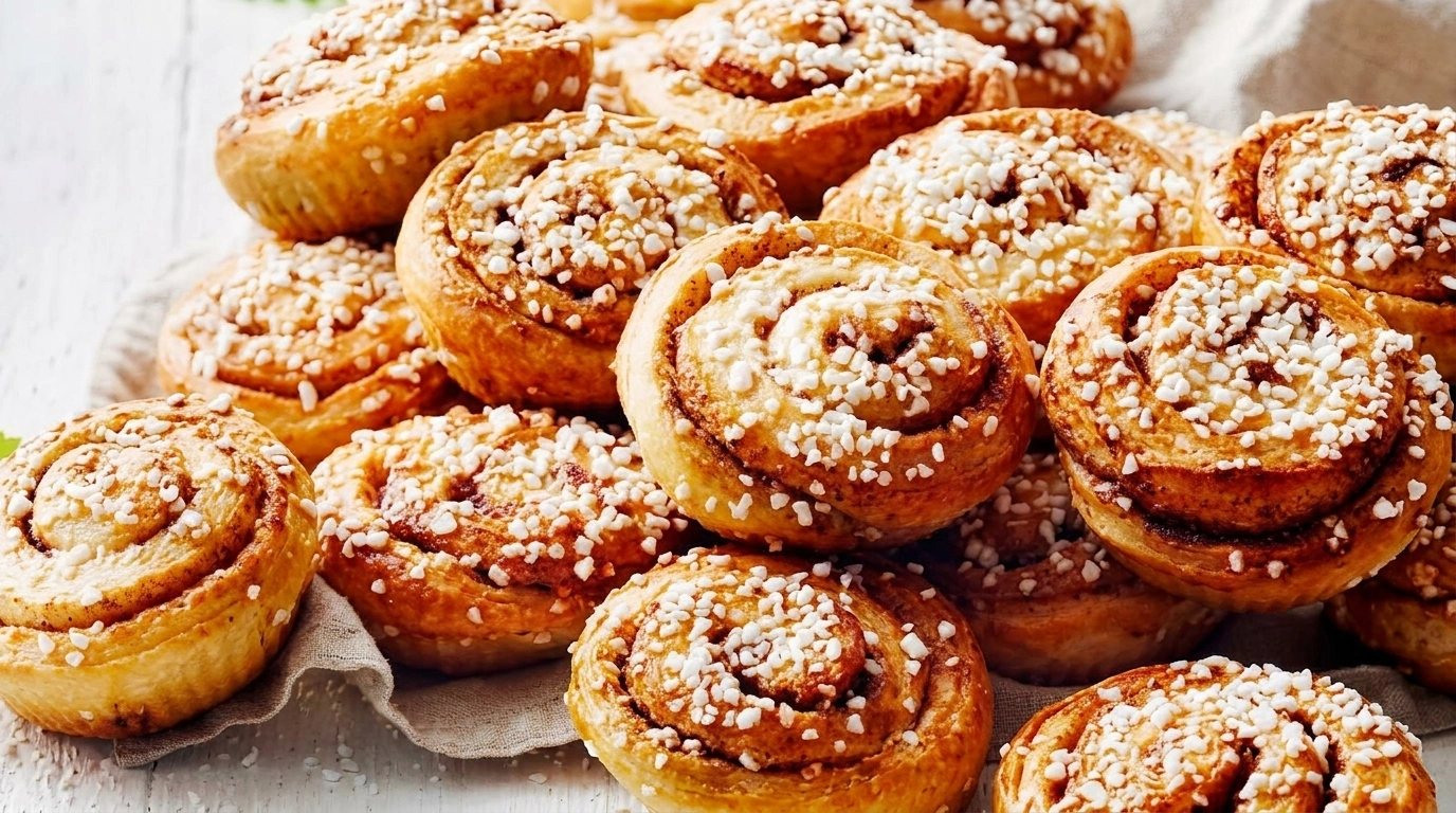 Klassiska Kanelbullar med Pärlsocker – Det Ultimata Originalet - traditionellt Sverige Bakverk recept, perfekt till vardagsmiddag