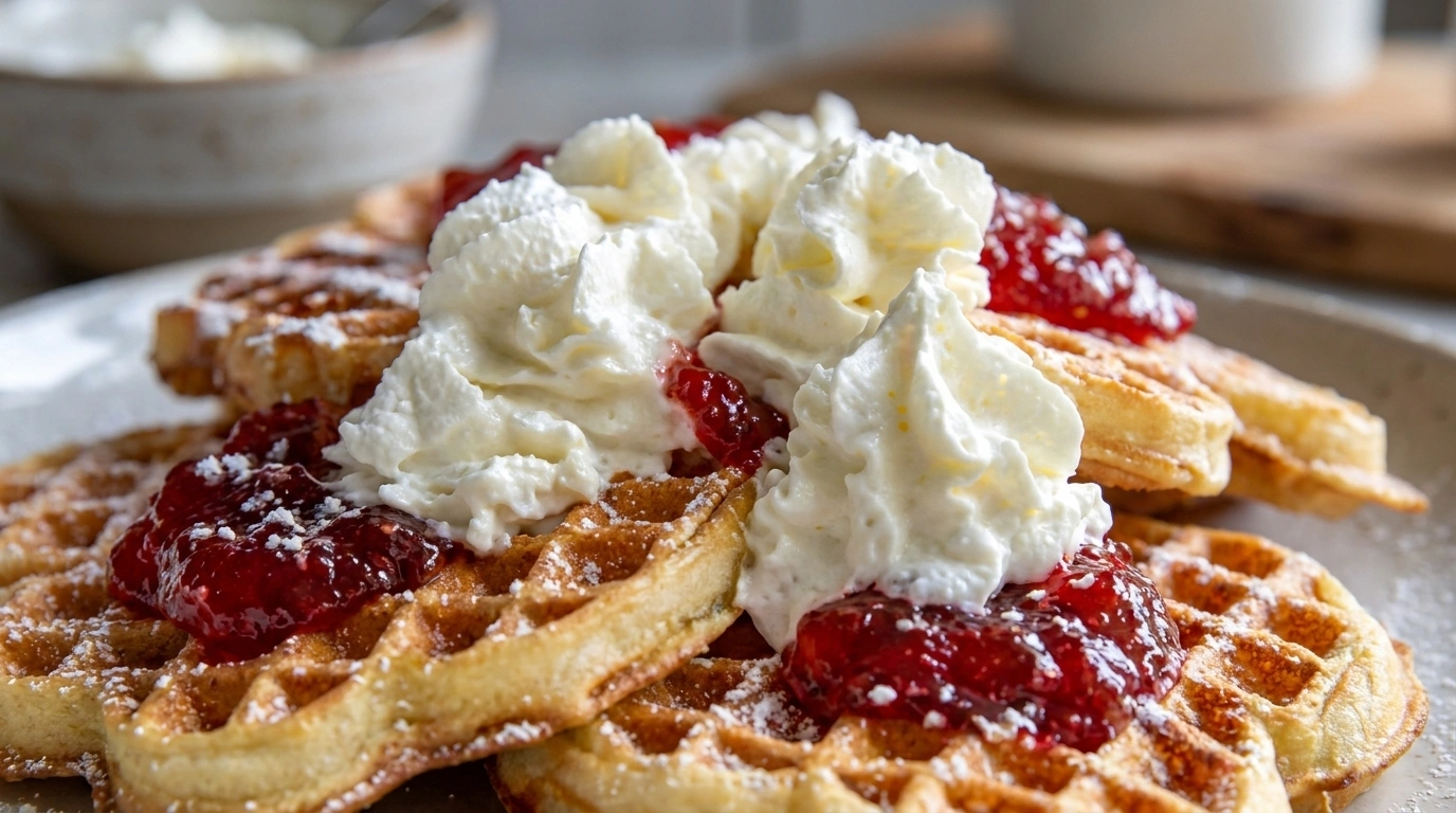 Klassiska Svenska Våfflor med Sylt och Grädde – Vaffeldagen i Hjärtat - traditionellt Sverige Pannkakor & Snacks recept, perfekt till vardagsmiddag