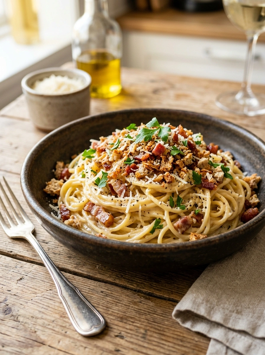 Knäckebrödströssel Carbonara