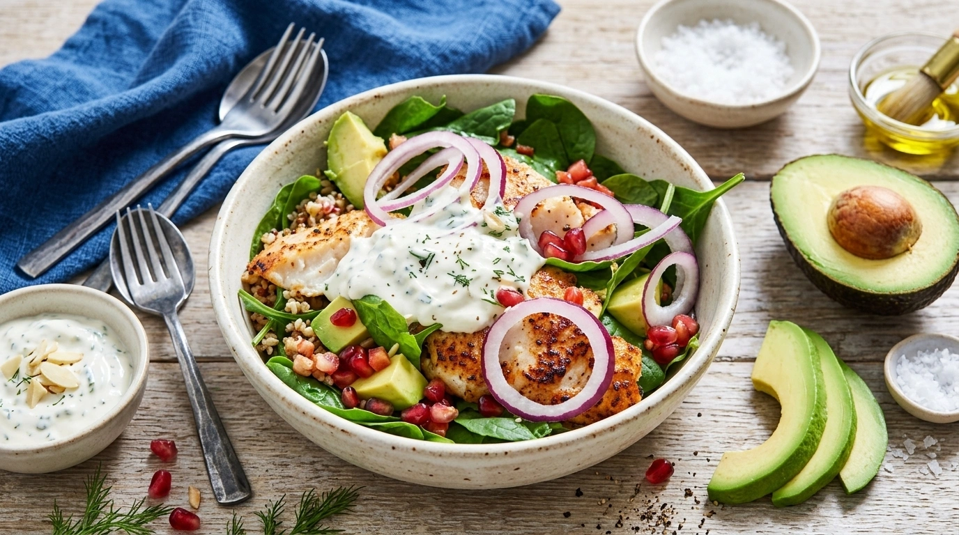 Kycklingfilé med kvarg-dressing och quinoa