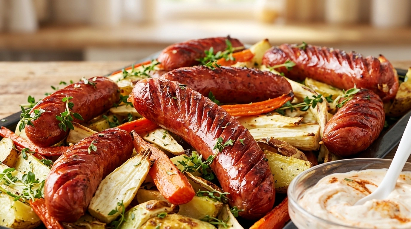 Långpanna korv, rotsaker och äppelmos
