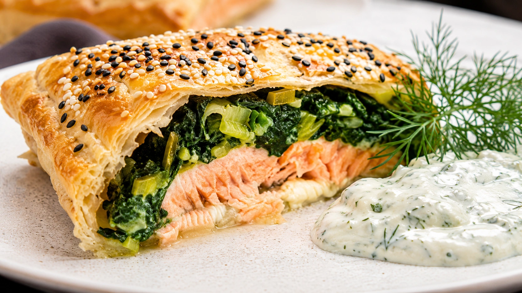 Lax Wellington med spenat och smörig dillsås – En klassisk showstopper - traditionellt Svensk Fisk & Skaldjur recept, perfekt till vardagsmiddag