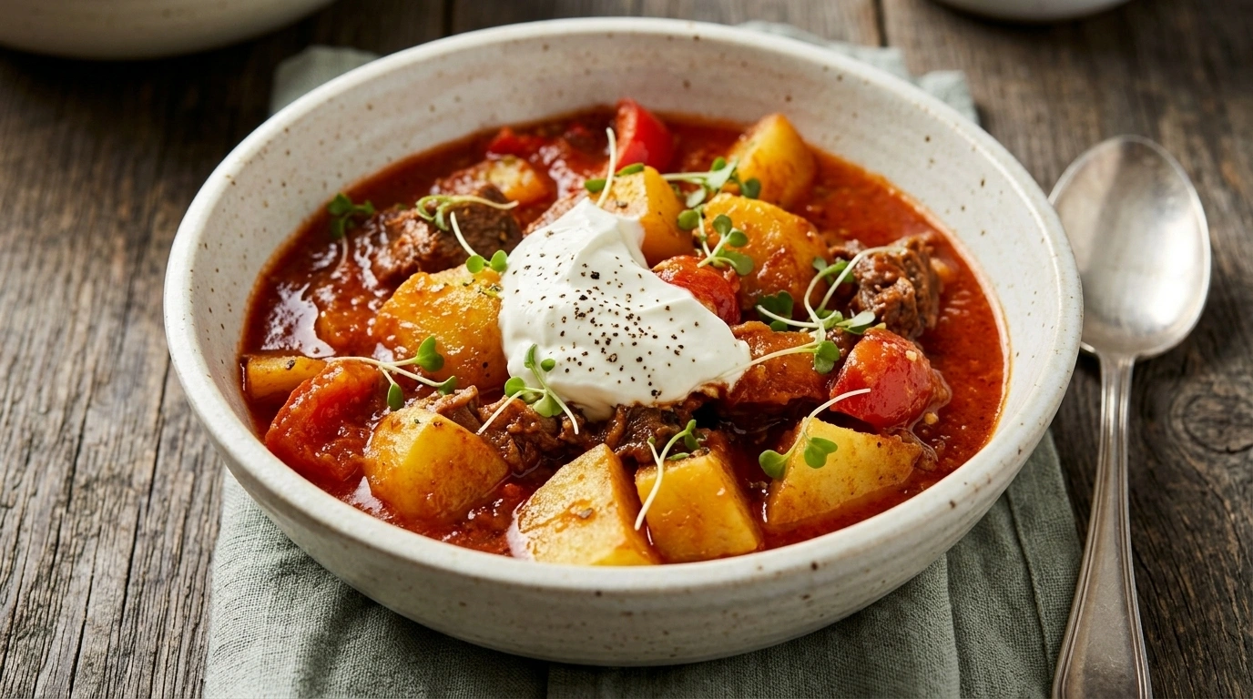 Mustig Gulasch på nötkött med rotfrukter – Naturligt glutenfri gryta på 90 minuter - traditionellt Svensk Middag recept, perfekt till vardagsmiddag