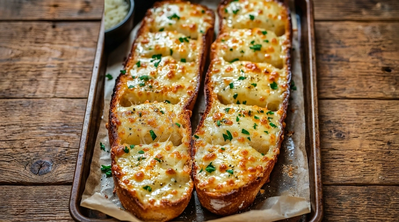 Ostigt vitlöksbröd – cheesy garlic bread med mozzarella och parmesan - traditionellt Sverige Tillbehör recept, perfekt till vardagsmiddag