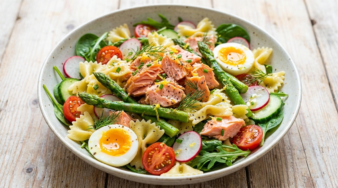 Pastasallad med rökt lax – krämig picknicksallad på 25 minuter - traditionellt Sverige Picknick & Utflykt recept, perfekt till vardagsmiddag