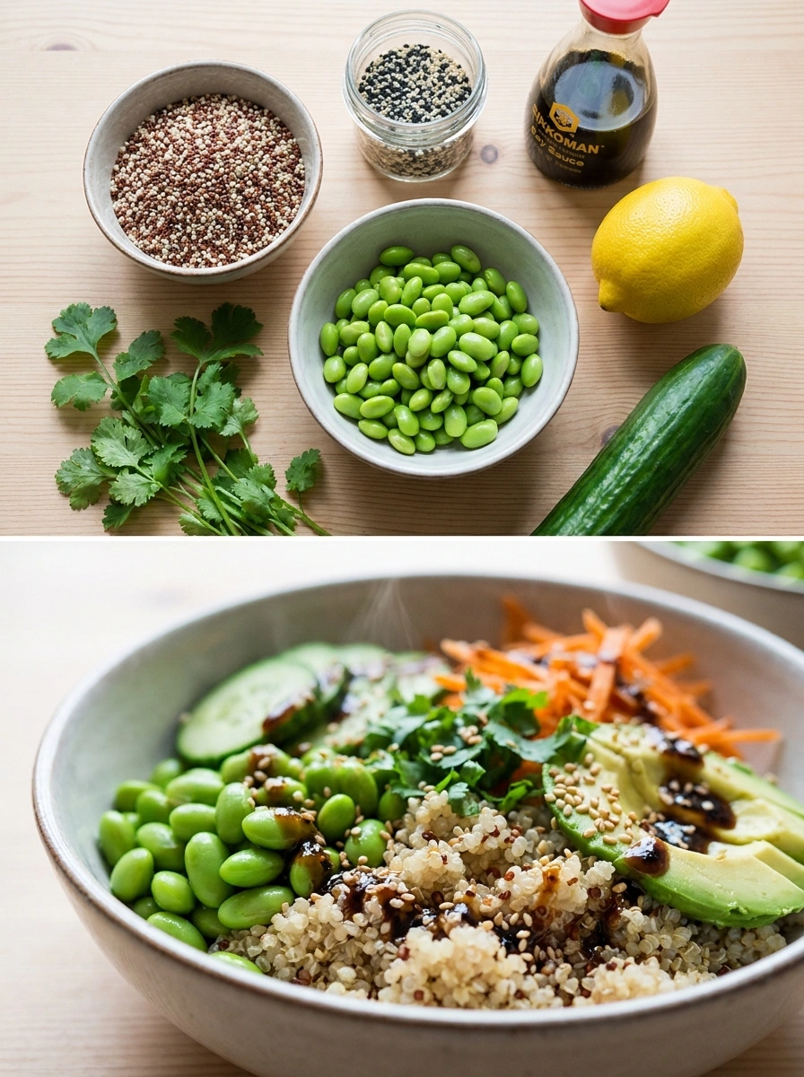 Quinoa bowl med edamame och sesam