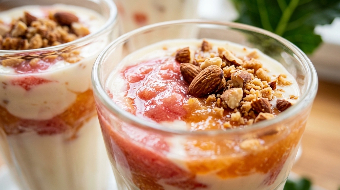 Rabarber och vit choklad milkshake – Dekadent sötsyrlig dessertdrink på 10 minuter - traditionellt Sverige Smoothies & Drycker recept, perfekt till vardagsmiddag