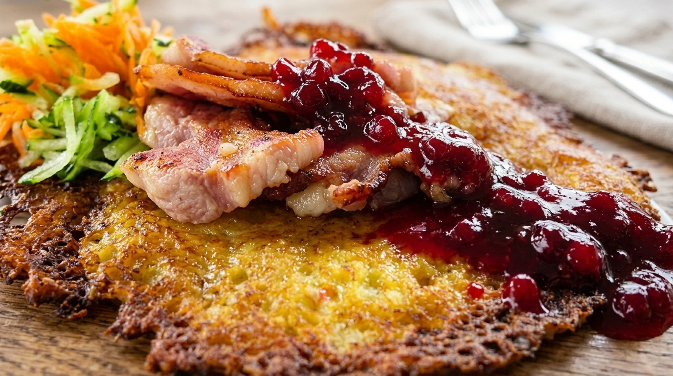 Raggmunk med Stekt Fläsk och Lingon – Klassisk Svensk Vintermiddag - traditionellt Sverige Middag recept, perfekt till vardagsmiddag