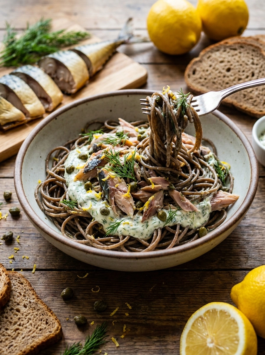 Rökt Makrill Rågspaghetti – Nordisk Fisk Pasta