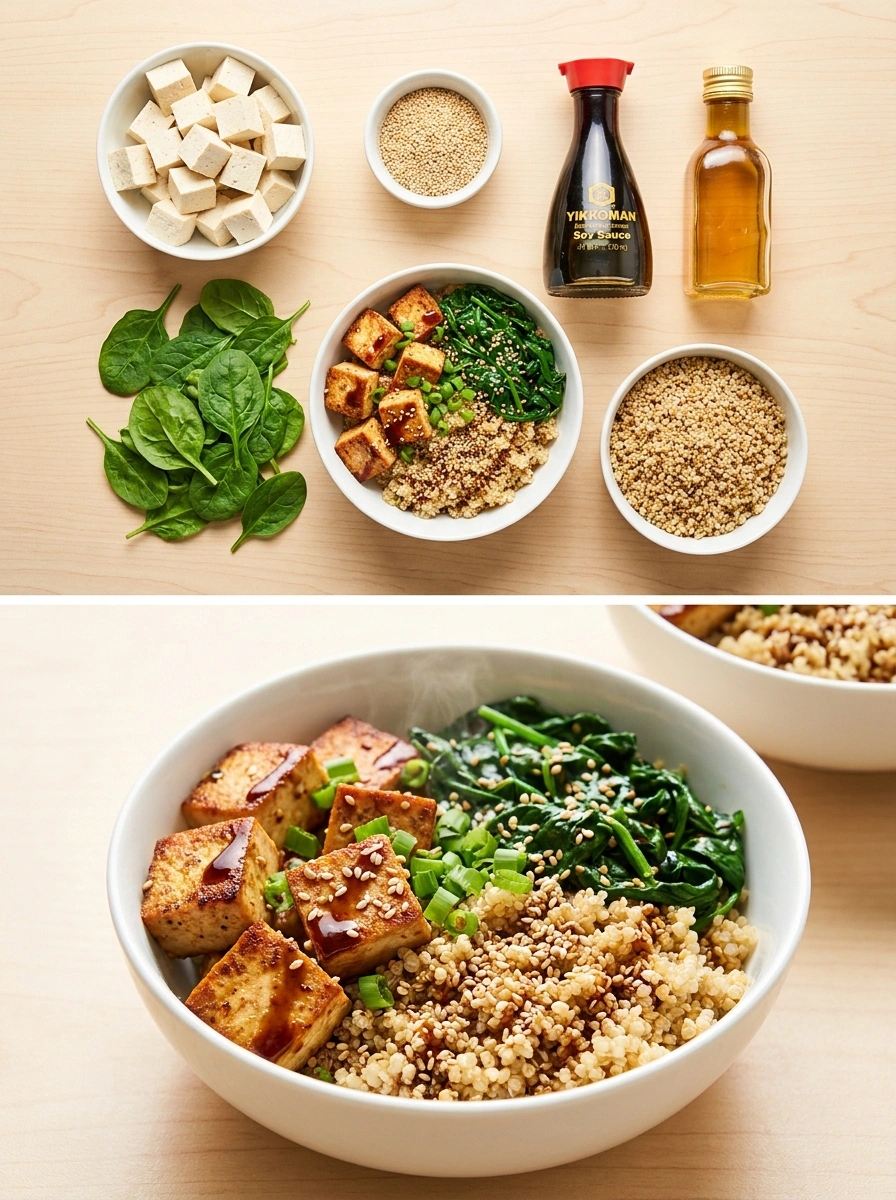 Tofu sesam spinat bowl – 30 g protein