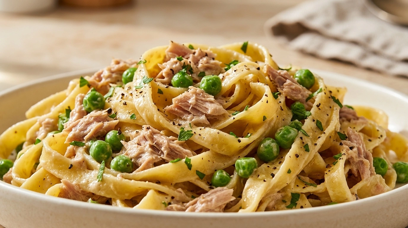 Tonfiskpasta med majonnäs och ärtor