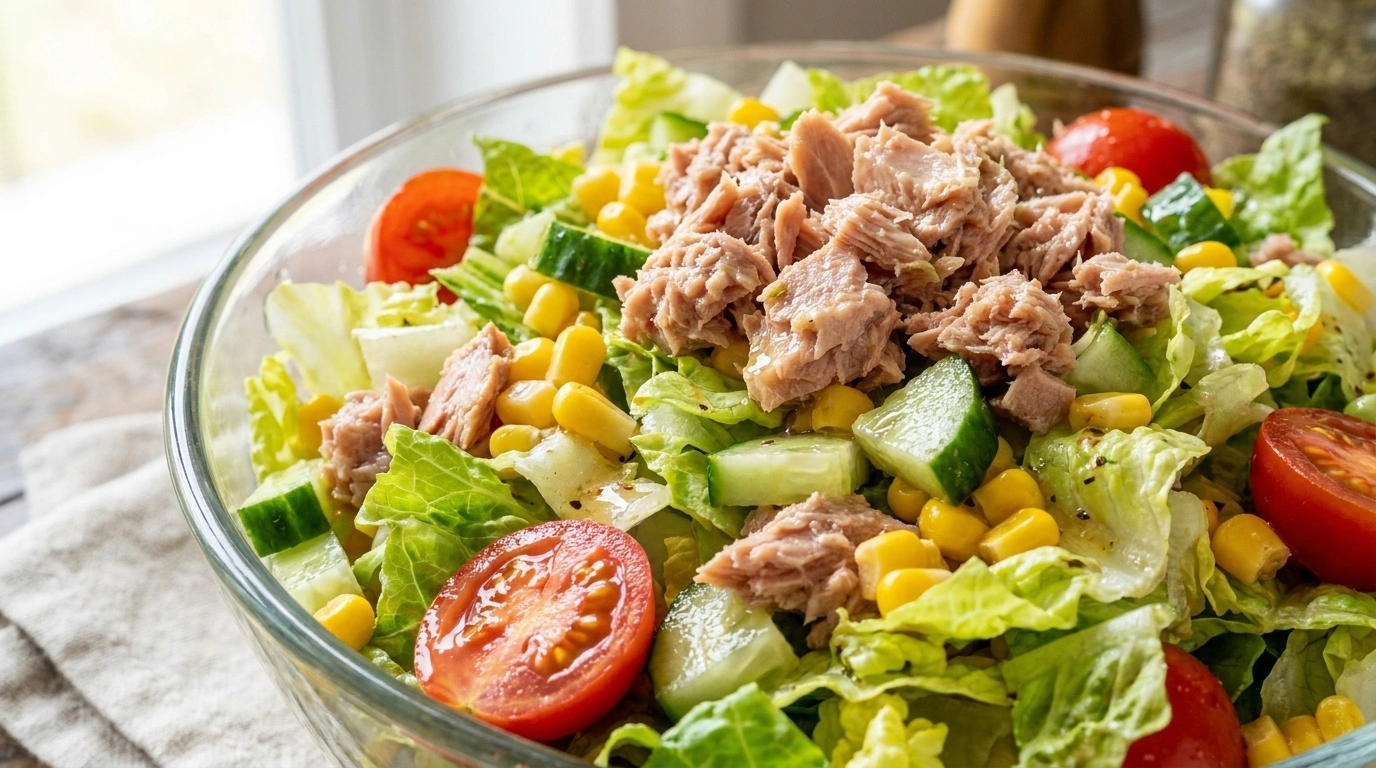 Tonfisksallad med majs och gurka – Fräsch lunchsallad på 10 minuter - traditionellt Svensk Lunch recept, perfekt till vardagsmiddag