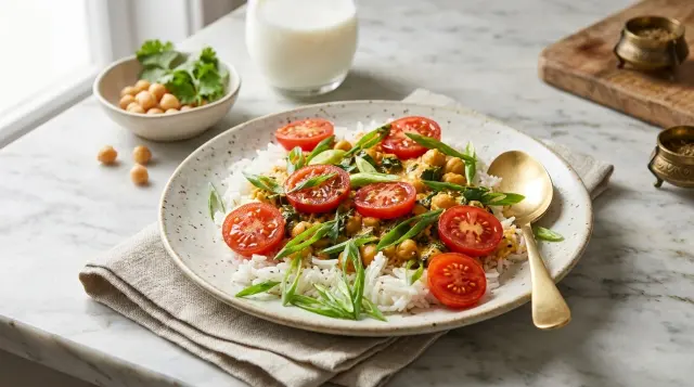 Vegetarisk gryta på kikärter, spenat och tomat
