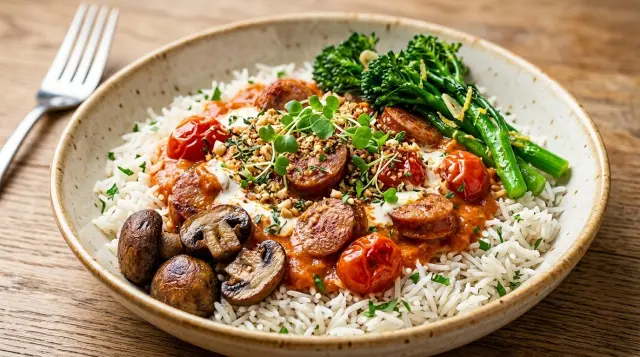 Vegetarisk svampstroganoff med ris
