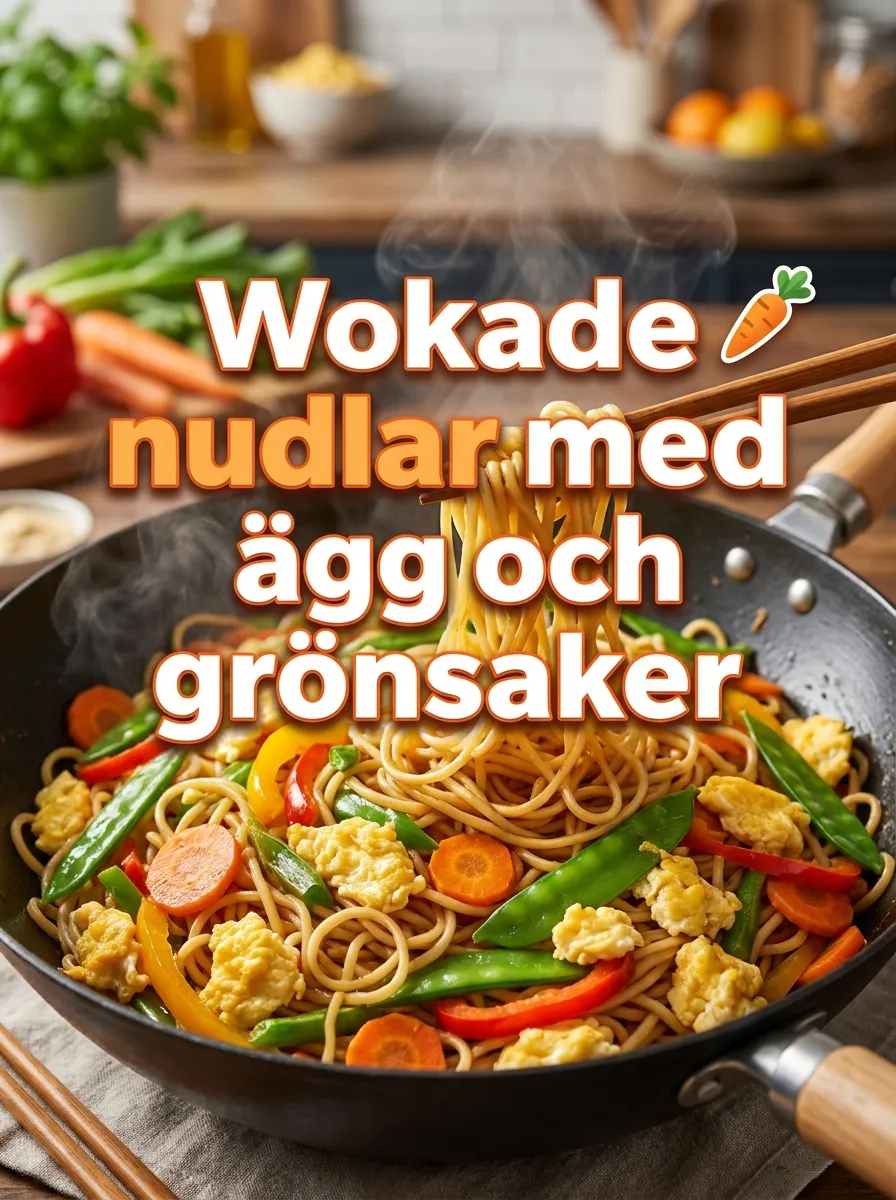 Wokade nudlar med ägg och grönsaker