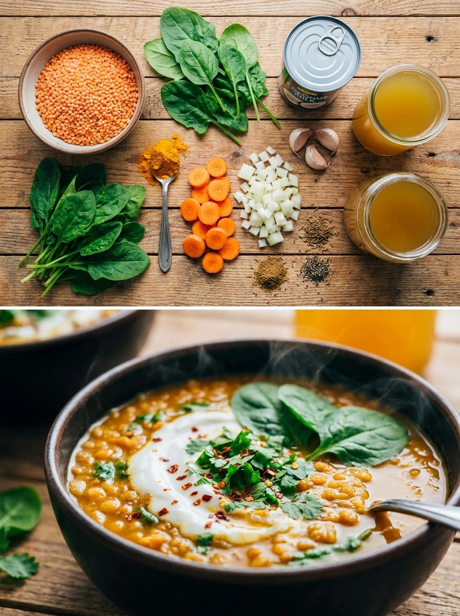 Linssoppa med Turmeric och Spenat