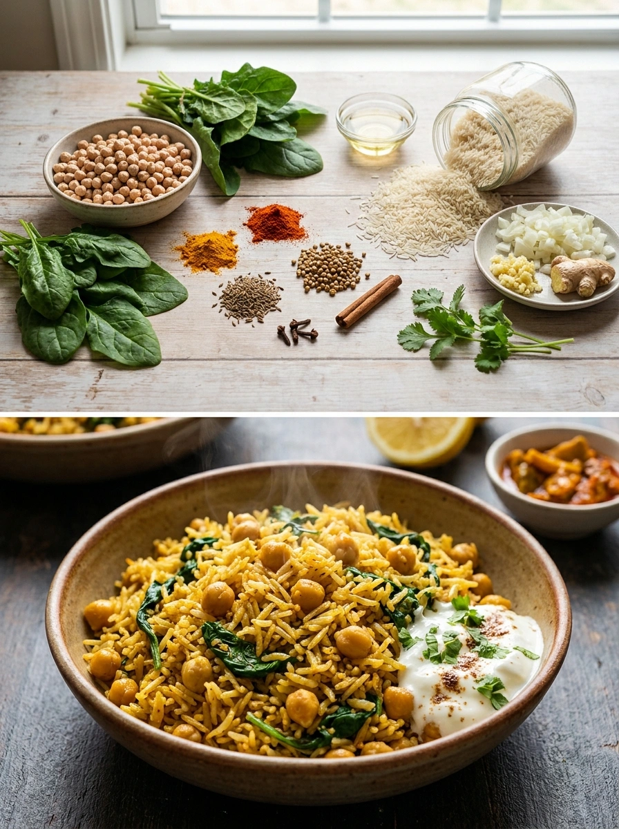 Indian Chickpea Spinach Rice